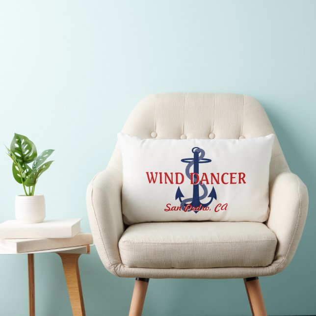 Red White Blue Anchor Boat Name Lumbar Pillow (Chair)