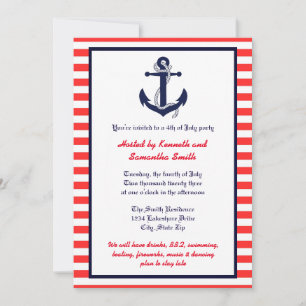 Red White & Blue Anchor - Party Invitation