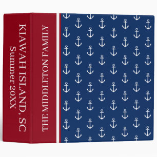 Red White Blue Anchor Personalized Vacation 3 Ring Binder