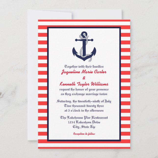 Red White & Blue Anchor - Wedding Invitation (Front)