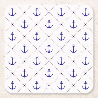 Red White Blue Anchors Away Boating Square Paper Coaster