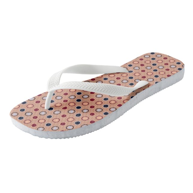 Red, white, blue and Beige Dots Flip Flops (Angled)