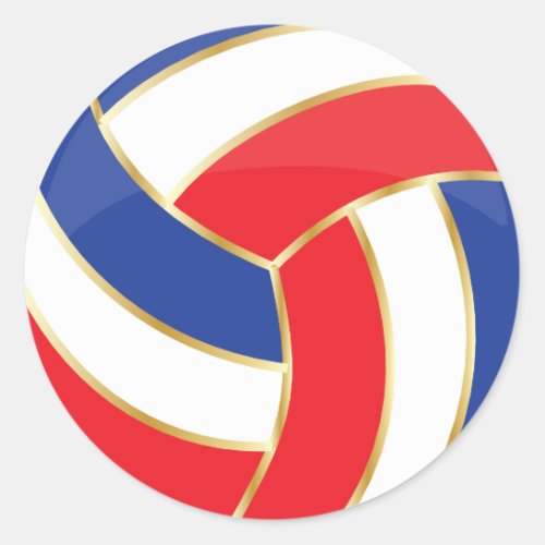 Red White Blue and Gold Volleyball Classic Round Sticker
