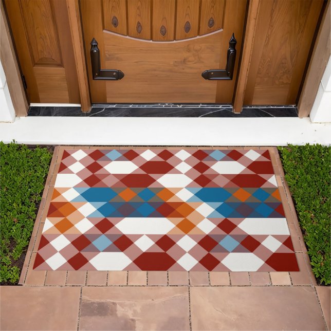 red white blue and orange geometric doormat (Outdoor)