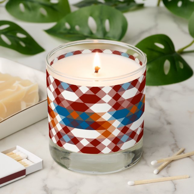 red white blue and orange geometric scented candle (Lit)