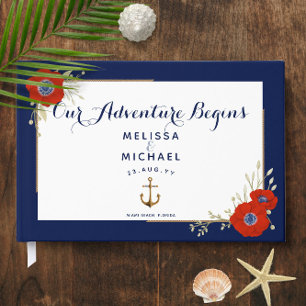 Red, White & Blue Anemones ⚓ Nautical Wedding Guest Book