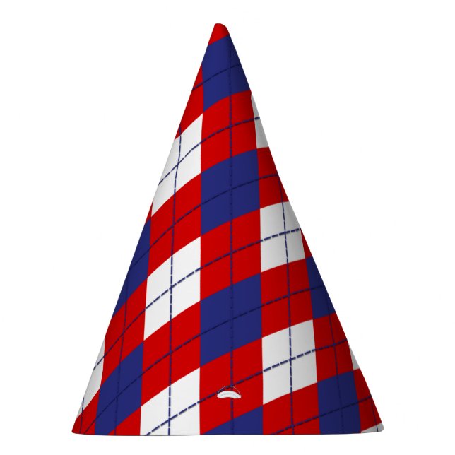Red,White, Blue Argyle 1-PAPER PARTY HATS (Right)