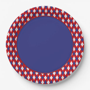 Red,White, Blue Argyle 1-PAPER PLATES, blue Paper Plates