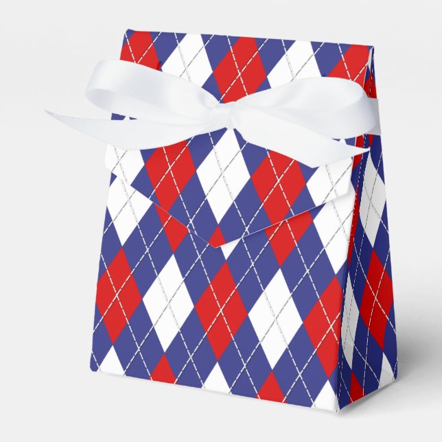 Red,White,Blue Argyle 2-PARTY FAVOR BOX,tent Boxes (Front Side)