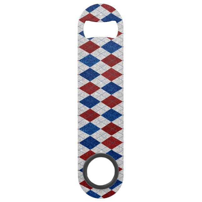 Red, White, Blue Argyle July 4 Glitter Bar Key (Front)