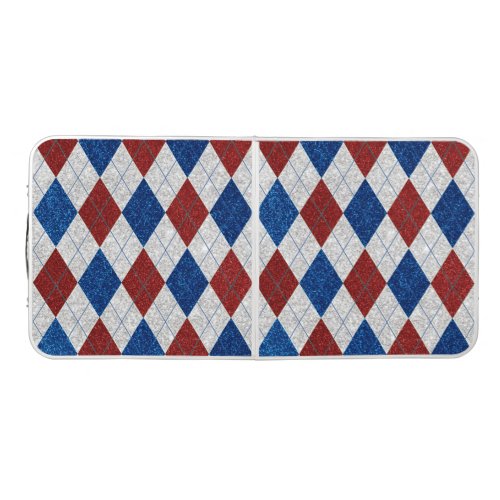 Red White Blue Argyle July 4 Glitter Beer Pong Table