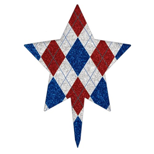 Red White Blue Argyle July 4 Glitter Cake Topper