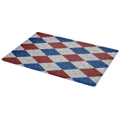 Red White Blue Argyle July 4 Glitter Cutting Board