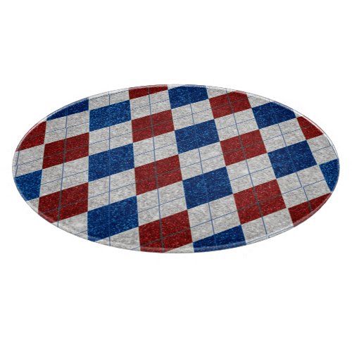 Red White Blue Argyle July 4 Glitter Cutting Board