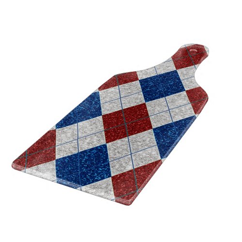 Red White Blue Argyle July 4 Glitter Cutting Board