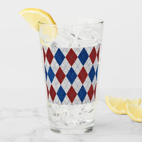 Red White Blue Argyle July 4 Glitter Glass