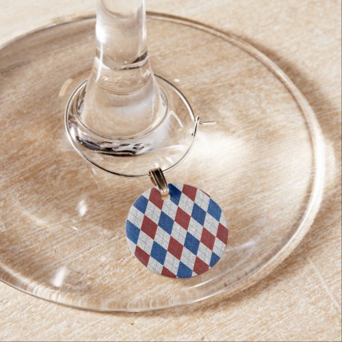 Red White Blue Argyle July 4 Glitter Wine Charm