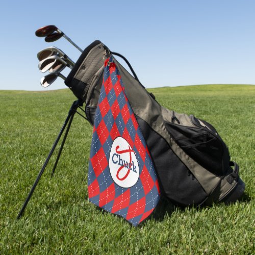 Red White  Blue Argyle Monogrammed Golfers Best Golf Towel
