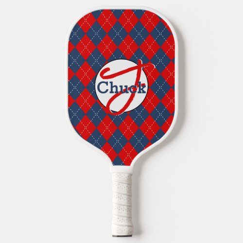 Red White  Blue Argyle Monogrammed Personalized  Pickleball Paddle