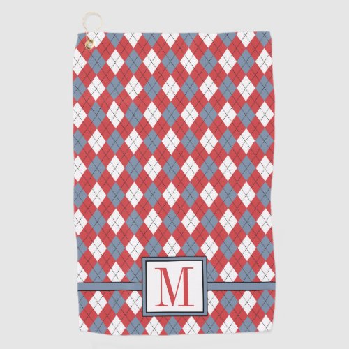 Red  White  Blue Argyle Pattern Monogram Golf Towel