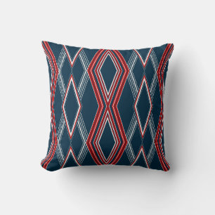 Red, White & Blue Art Deco Geometric Throw Pillow