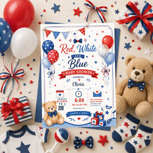 Red White Blue Baby Shower Patriotic 4th of July Invitation
