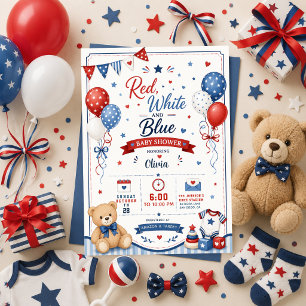 Red White Blue Baby Shower Patriotic 4th of July Invitation