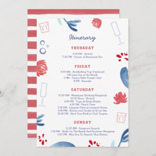 Red White Blue Bachelorette Party Weeknd Itinerary Invitation