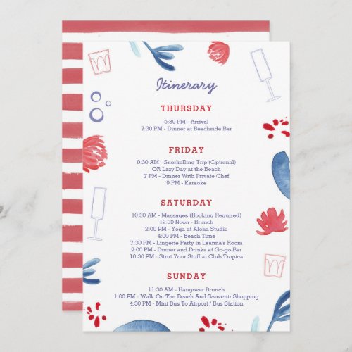 Red White Blue Bachelorette Party Weeknd Itinerary Invitation