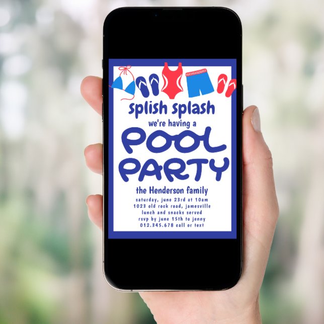 Red White Blue Backyard Pool Party Invitation (Front Digital)