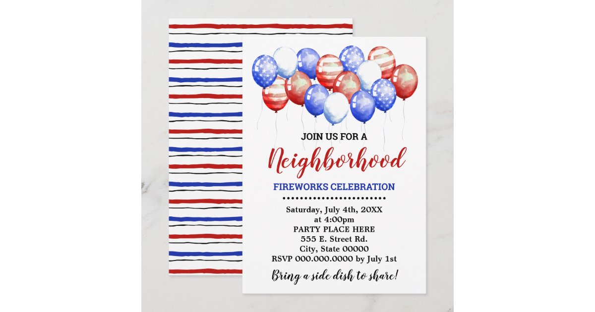 Red White & Blue Balloons Neighborhood Party Invitation | Zazzle