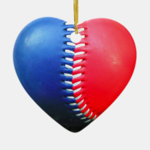 Red White & Blue Baseball Ceramic Ornament