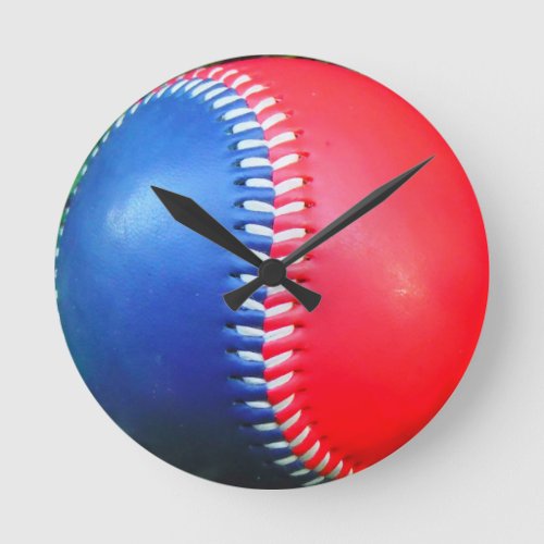 Red White  Blue Baseball Round Clock