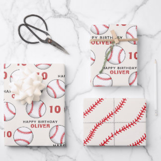 Red White Blue Baseball Sports Pattern Wrapping Paper Sheets