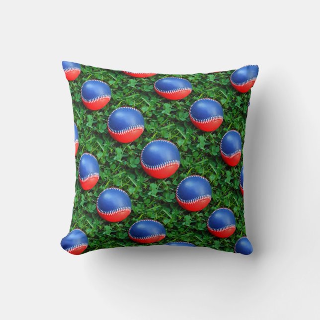 Red white & blue Baseball Throw Pillow (Front)