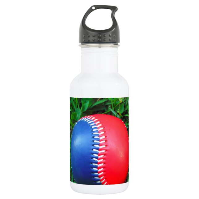 Red White & Blue Baseball Water Bottle (Front)