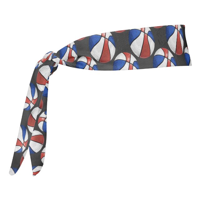 Red White Blue Basketball Art Tie Headband (Rotate 270)