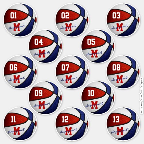 red white blue basketball custom 13 players names sticker