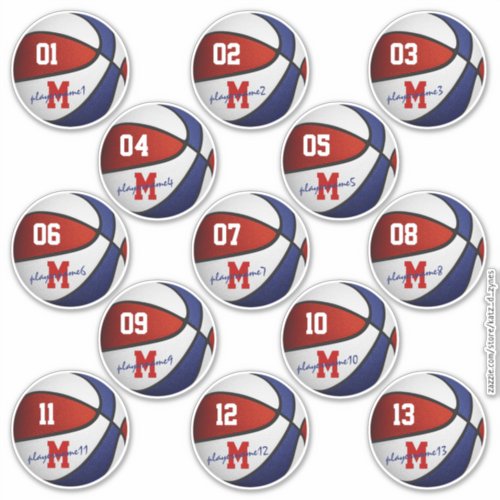 red white blue basketball custom 13 players names sticker