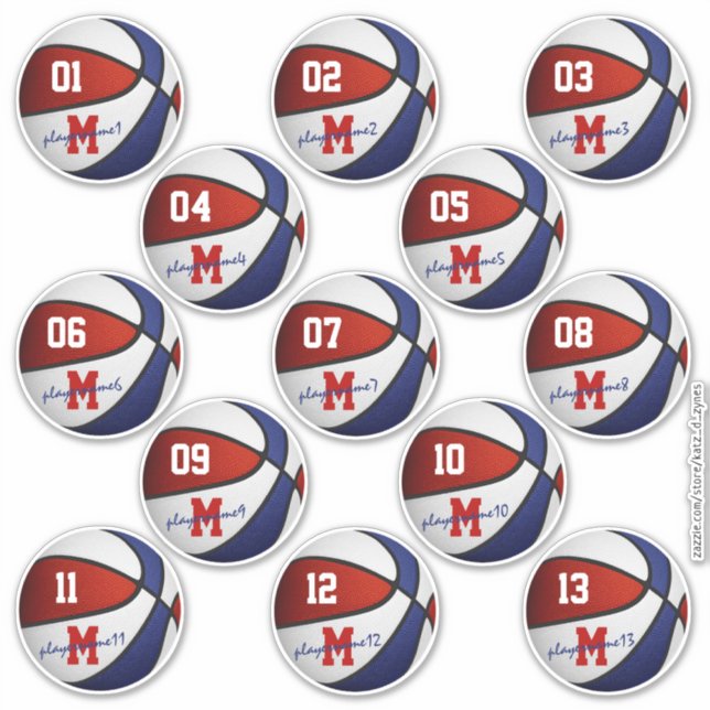 red white blue basketball custom 13 players names sticker (Front)