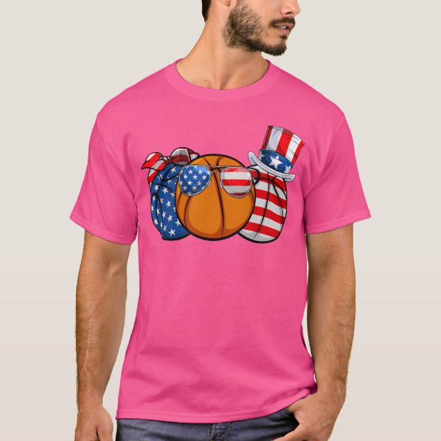 Red White Blue Basketball Lover Patriotic 4Th Of J T-Shirt (Front)