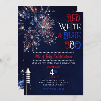 Red White Blue Bbq 4th July Invitation by HydrangeaBlue at Zazzle