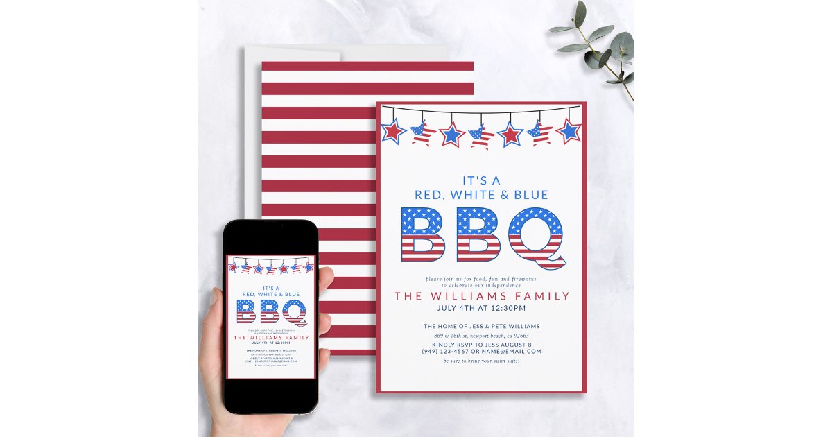 Red White & Blue BBQ 4th of July Independence Day Invitation | Zazzle