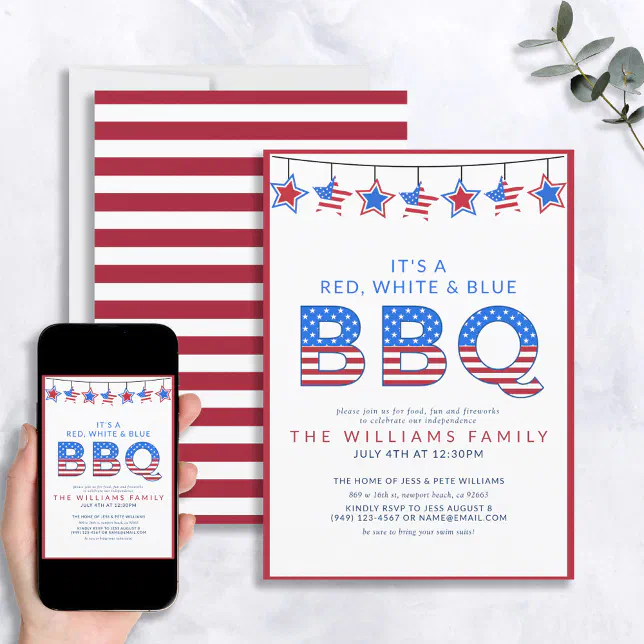 Red White & Blue BBQ 4th of July Independence Day Invitation | Zazzle