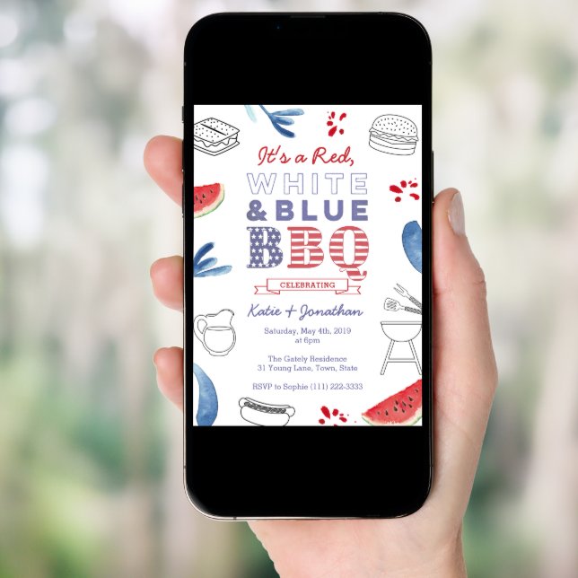 Red White Blue BBQ Couples Shower Rehearsal Dinner Invitation (Front Digital)