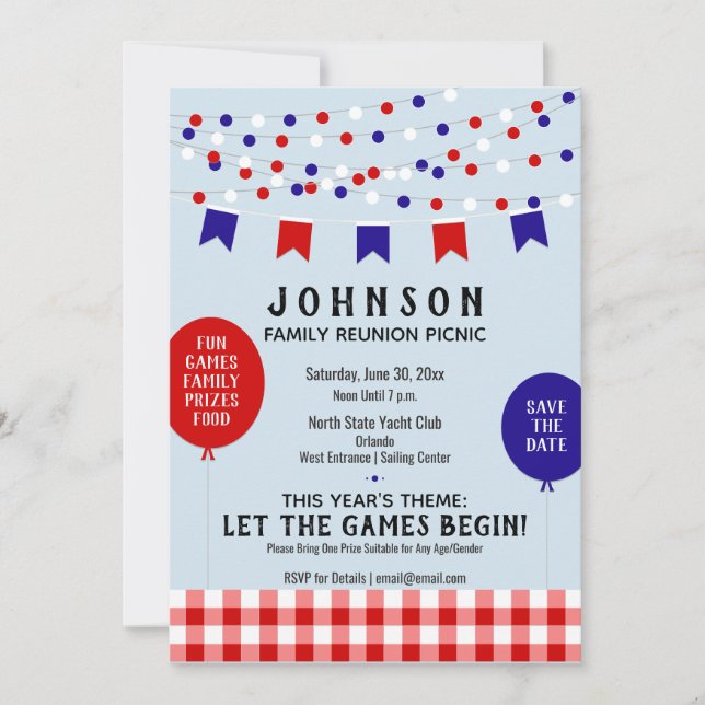 Red White Blue BBQ Reunion Birthday Party Invite (Front)