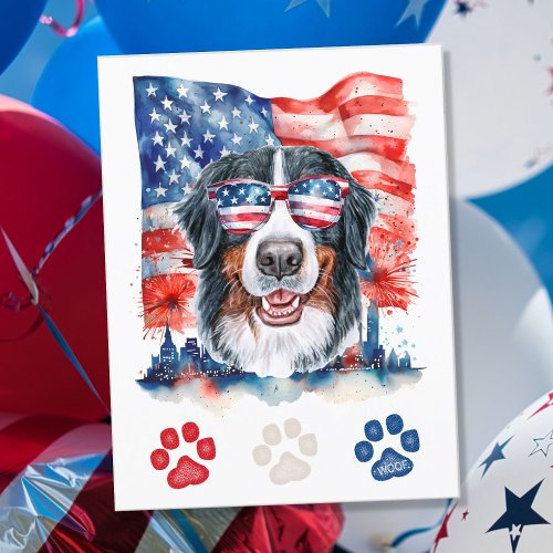 Red White Blue Bernese Mountain Dog 4th of July Holiday Postcard