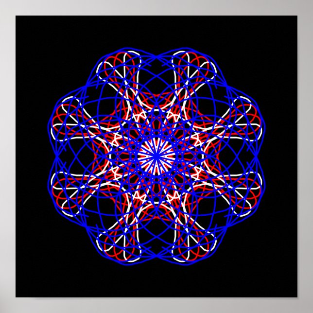 Red White Blue Black Abstract Art Kaleidoscope Poster (Front)