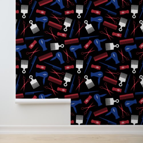 Red White Blue Black Hair Tool Hair Salon Pattern Wallpaper