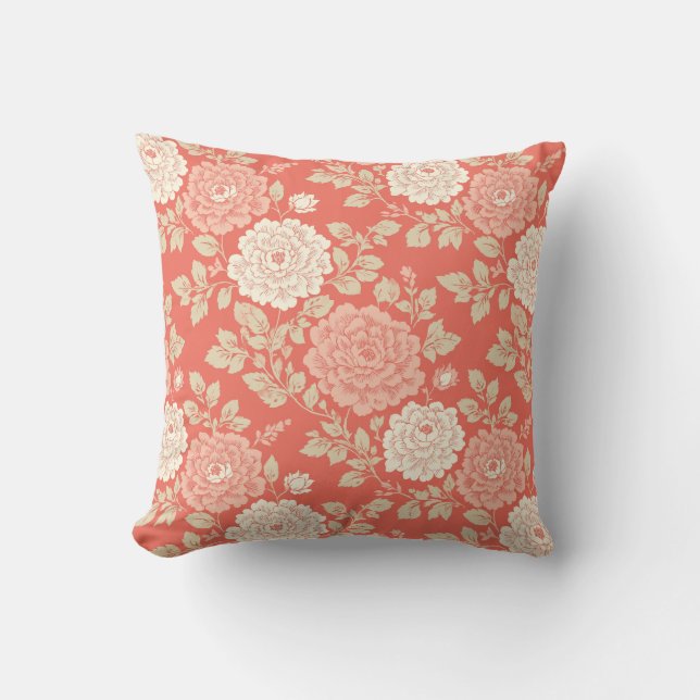Red White Blue Block Print Stripes Throw Pillow (Front)